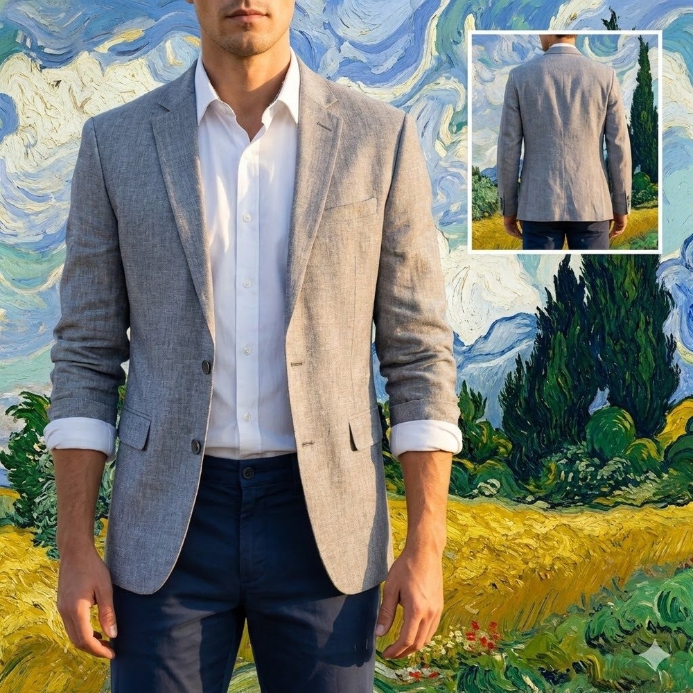 Bar III Mens 38R Slim Fit Linen Blazer Grey Floral Lining Sport Coat 2-Button